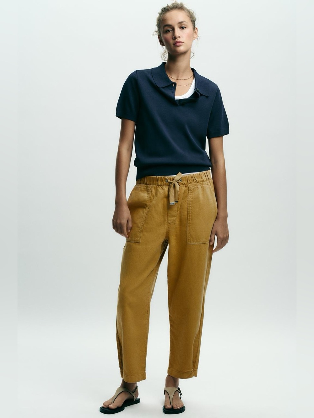 ZARA MUSTARD JOGGER TROUSERS WITH BUTTONED HEMS | SIZE M
